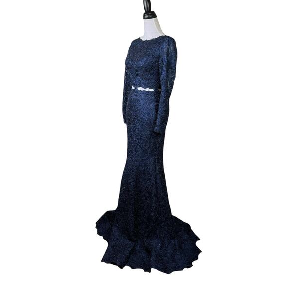 Sherri Hill Navy Embellished 2 Piece Trumpet Maxi Formal Prom Homecoming Dress - Picture 3 of 12